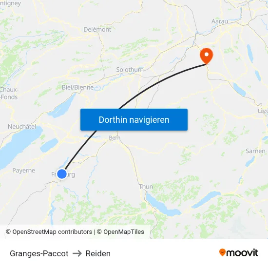 Granges-Paccot to Reiden map