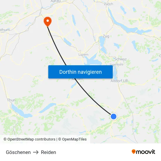 Göschenen to Reiden map