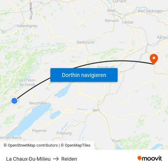 La Chaux-Du-Milieu to Reiden map