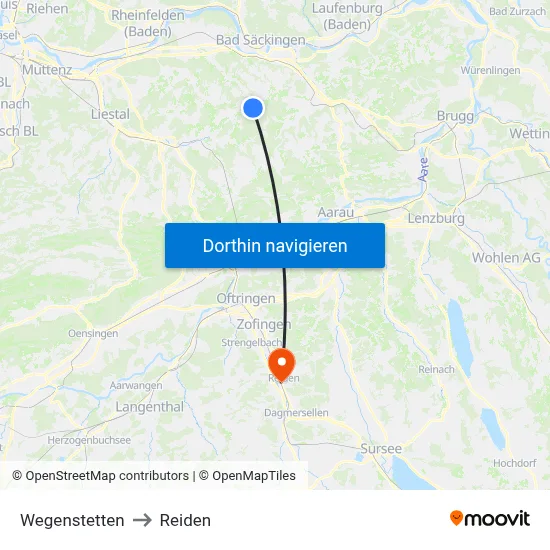 Wegenstetten to Reiden map