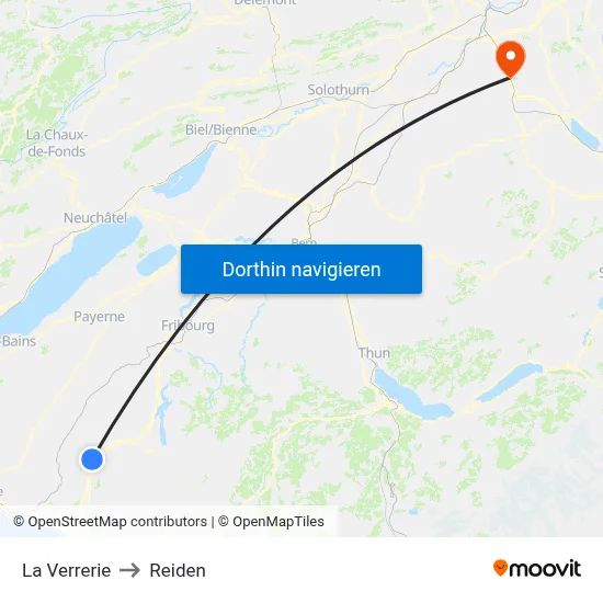 La Verrerie to Reiden map