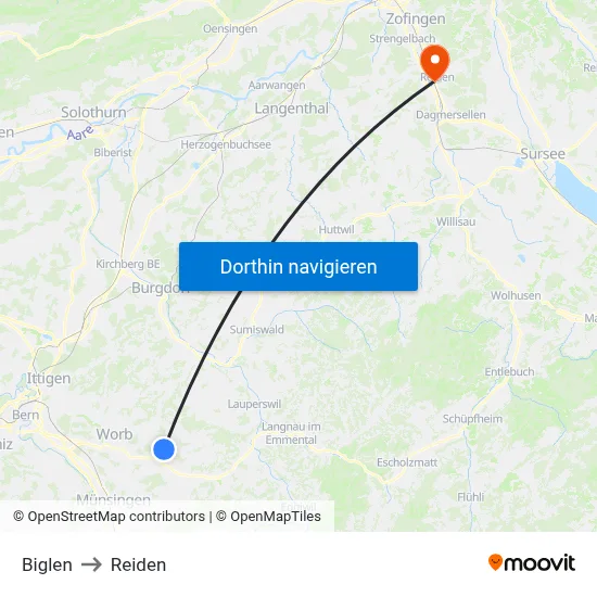 Biglen to Reiden map