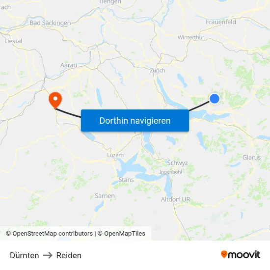 Dürnten to Reiden map