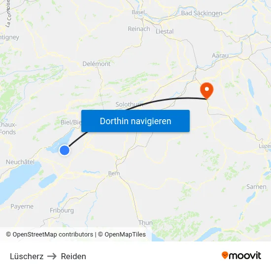 Lüscherz to Reiden map