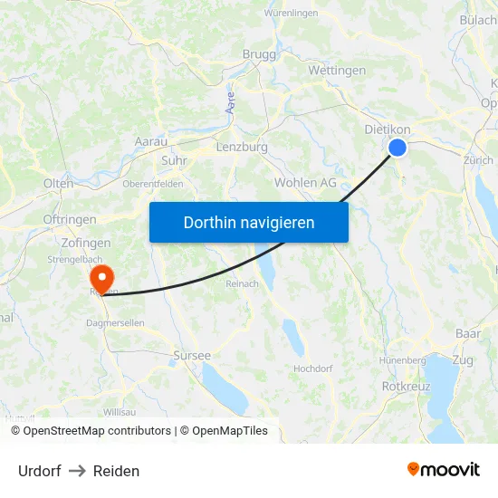 Urdorf to Reiden map