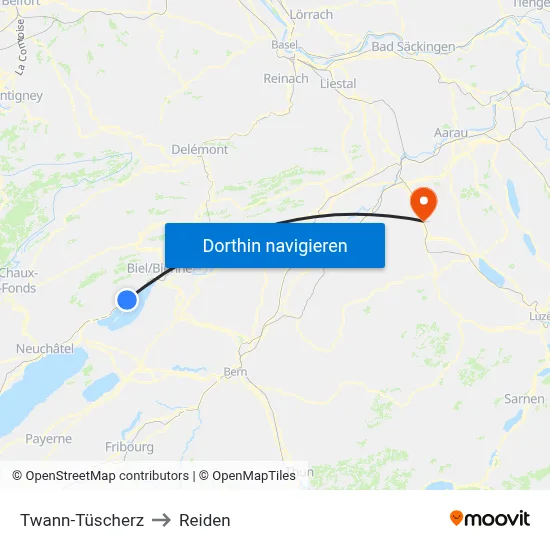 Twann-Tüscherz to Reiden map