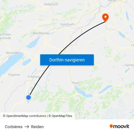 Corbières to Reiden map