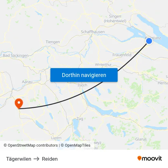 Tägerwilen to Reiden map