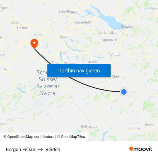 Bergün Filisur to Reiden map