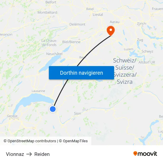 Vionnaz to Reiden map