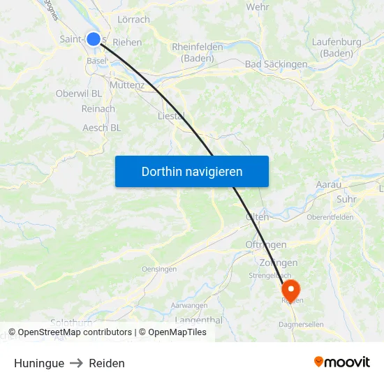 Huningue to Reiden map