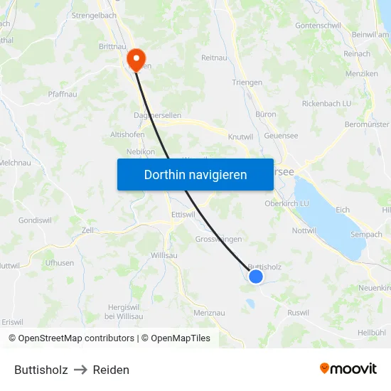 Buttisholz to Reiden map