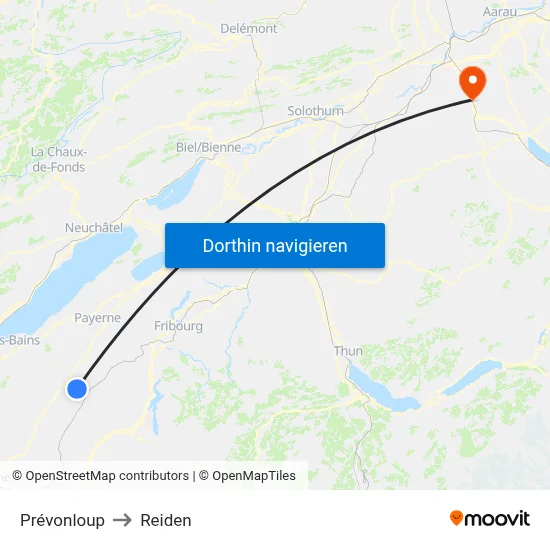 Prévonloup to Reiden map