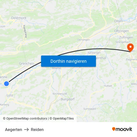 Aegerten to Reiden map