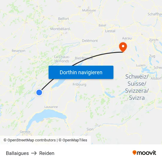 Ballaigues to Reiden map