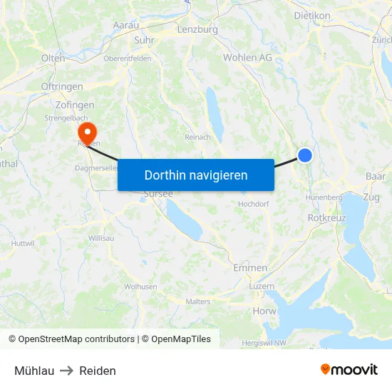 Mühlau to Reiden map