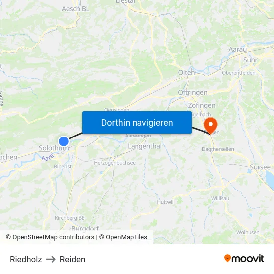 Riedholz to Reiden map