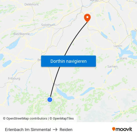 Erlenbach Im Simmental to Reiden map