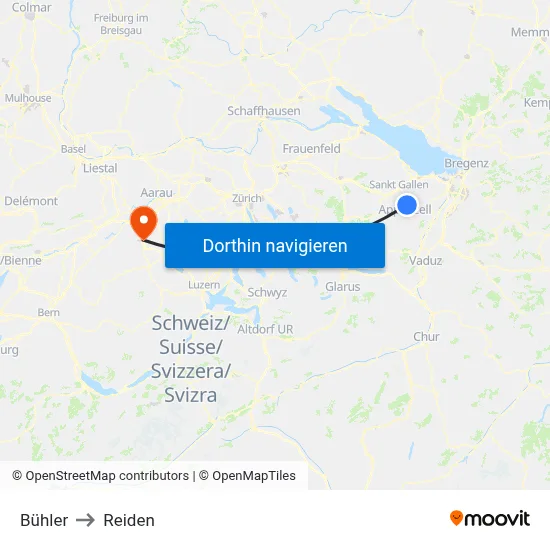 Bühler to Reiden map