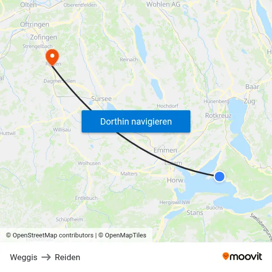 Weggis to Reiden map