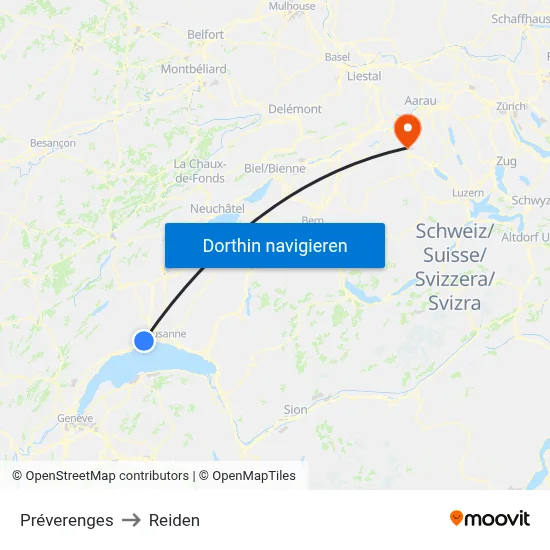 Préverenges to Reiden map