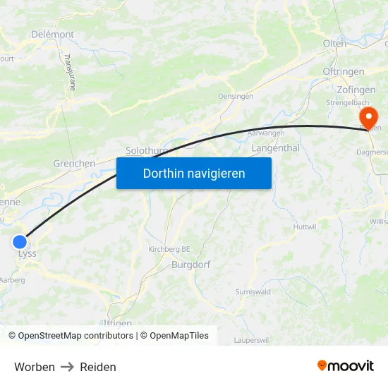 Worben to Reiden map