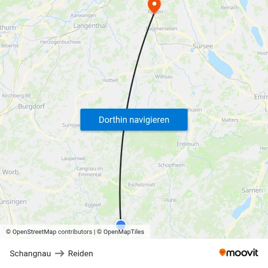 Schangnau to Reiden map