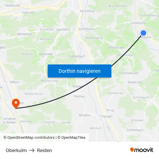Oberkulm to Reiden map