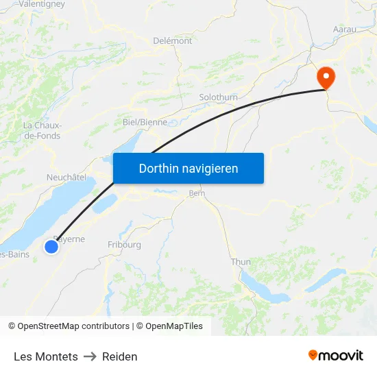 Les Montets to Reiden map
