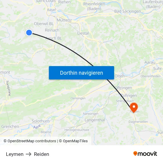 Leymen to Reiden map