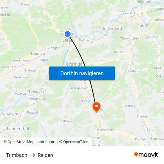 Trimbach to Reiden map