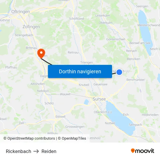 Rickenbach to Reiden map