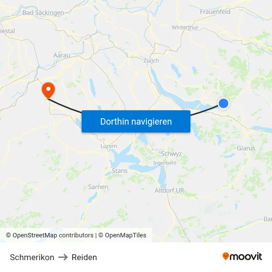 Schmerikon to Reiden map