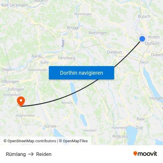 Rümlang to Reiden map