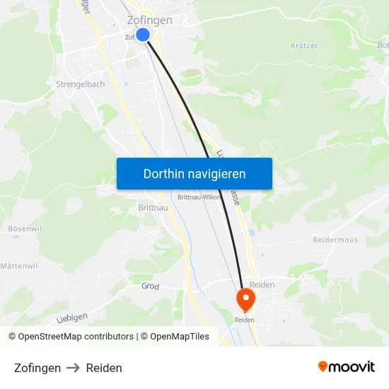 Zofingen to Reiden map