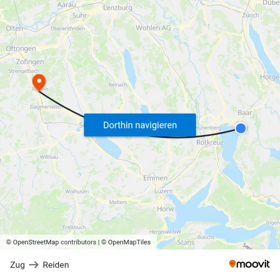Zug to Reiden map