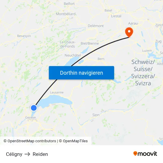Céligny to Reiden map