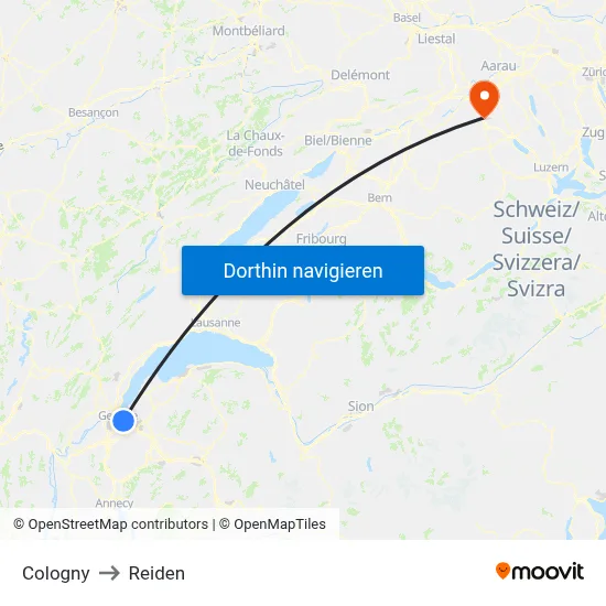 Cologny to Reiden map