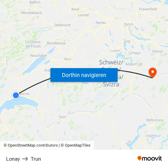 Lonay to Trun map