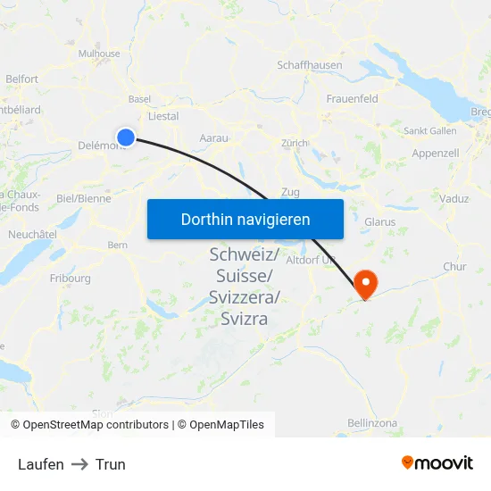 Laufen to Trun map