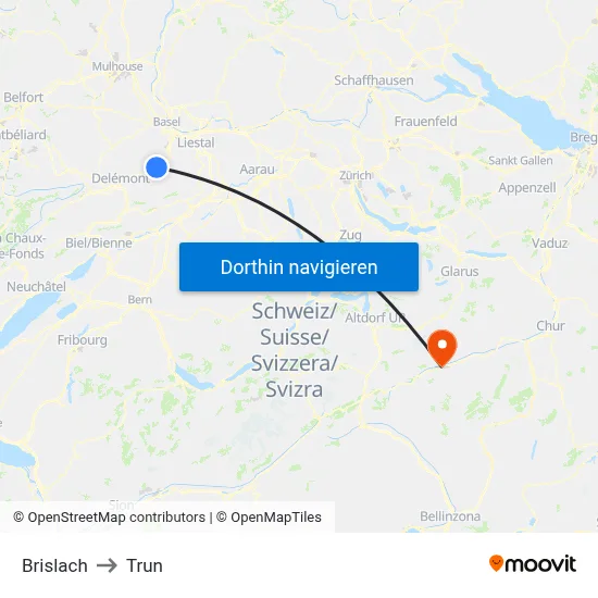 Brislach to Trun map