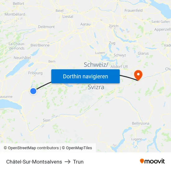 Châtel-Sur-Montsalvens to Trun map