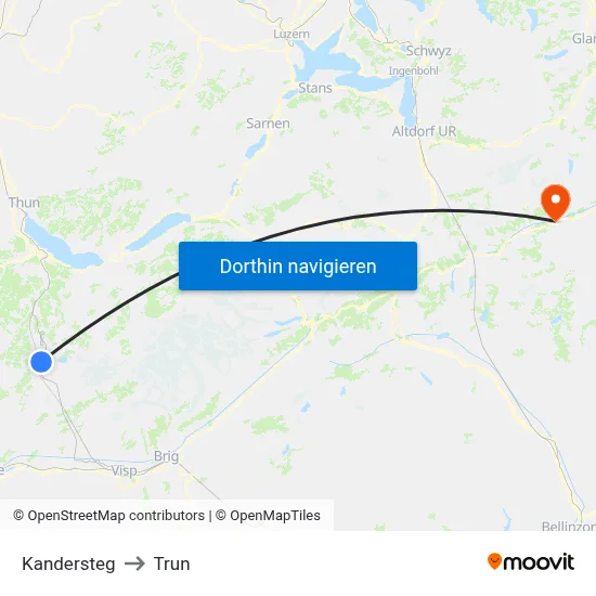 Kandersteg to Trun map