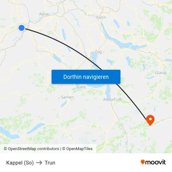 Kappel (So) to Trun map