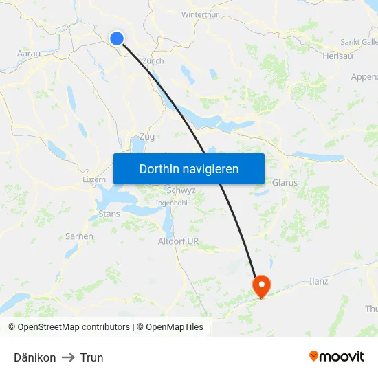 Dänikon to Trun map
