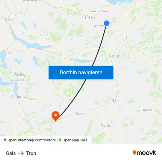 Gais to Trun map