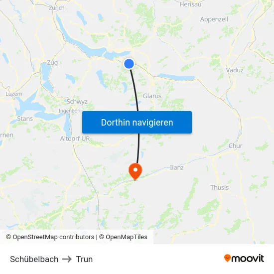 Schübelbach to Trun map