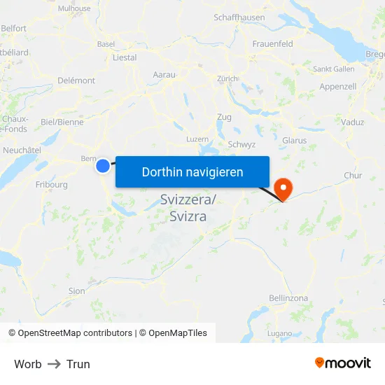 Worb to Trun map