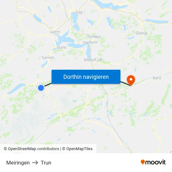 Meiringen to Trun map