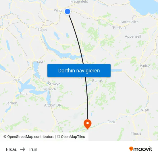 Elsau to Trun map